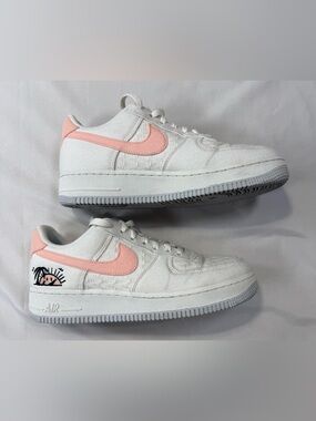 Nike Air Force 1 Sun Club  White Low-Top Sneakers with Pink Swoosh & embroidered